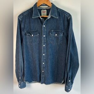 Vintage Levis Men’s Western Barstow Denim Shirt Size M Slim Fit USA Pearl Snap